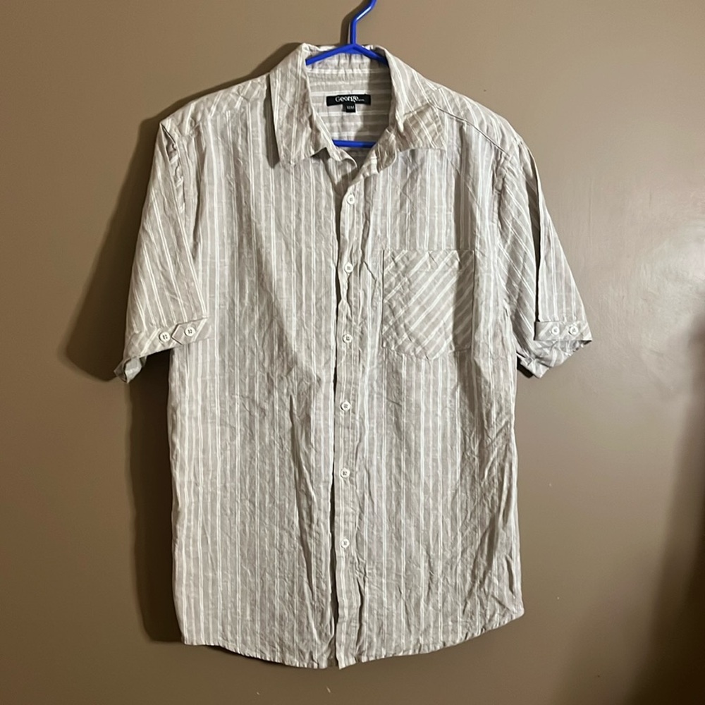 😄Linen blend button down shirt neutral. B6